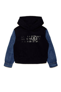 Sweat à capuche bimatière - Blue Denim & Black