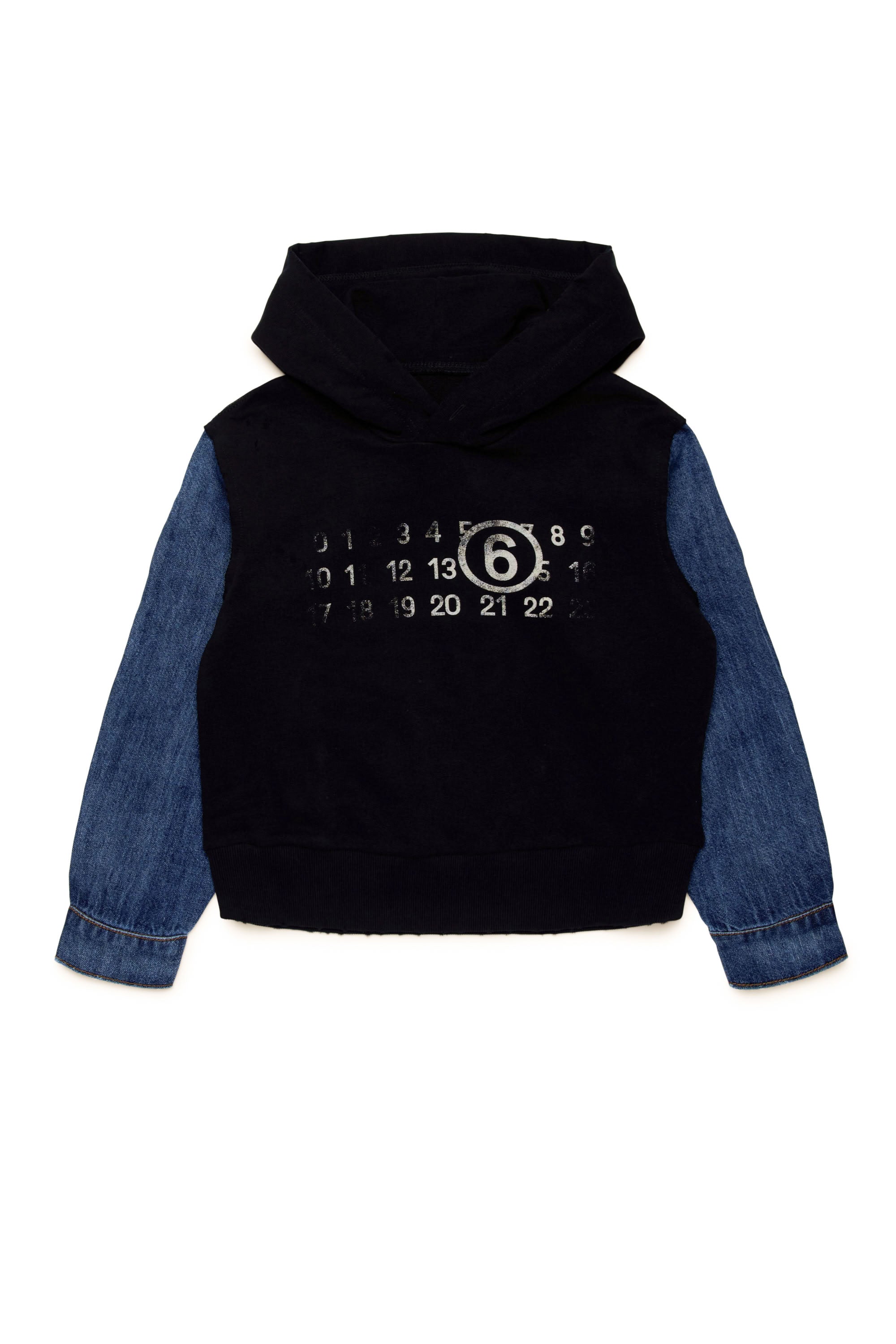 Sweat à capuche bimatière - Blue Denim & Black