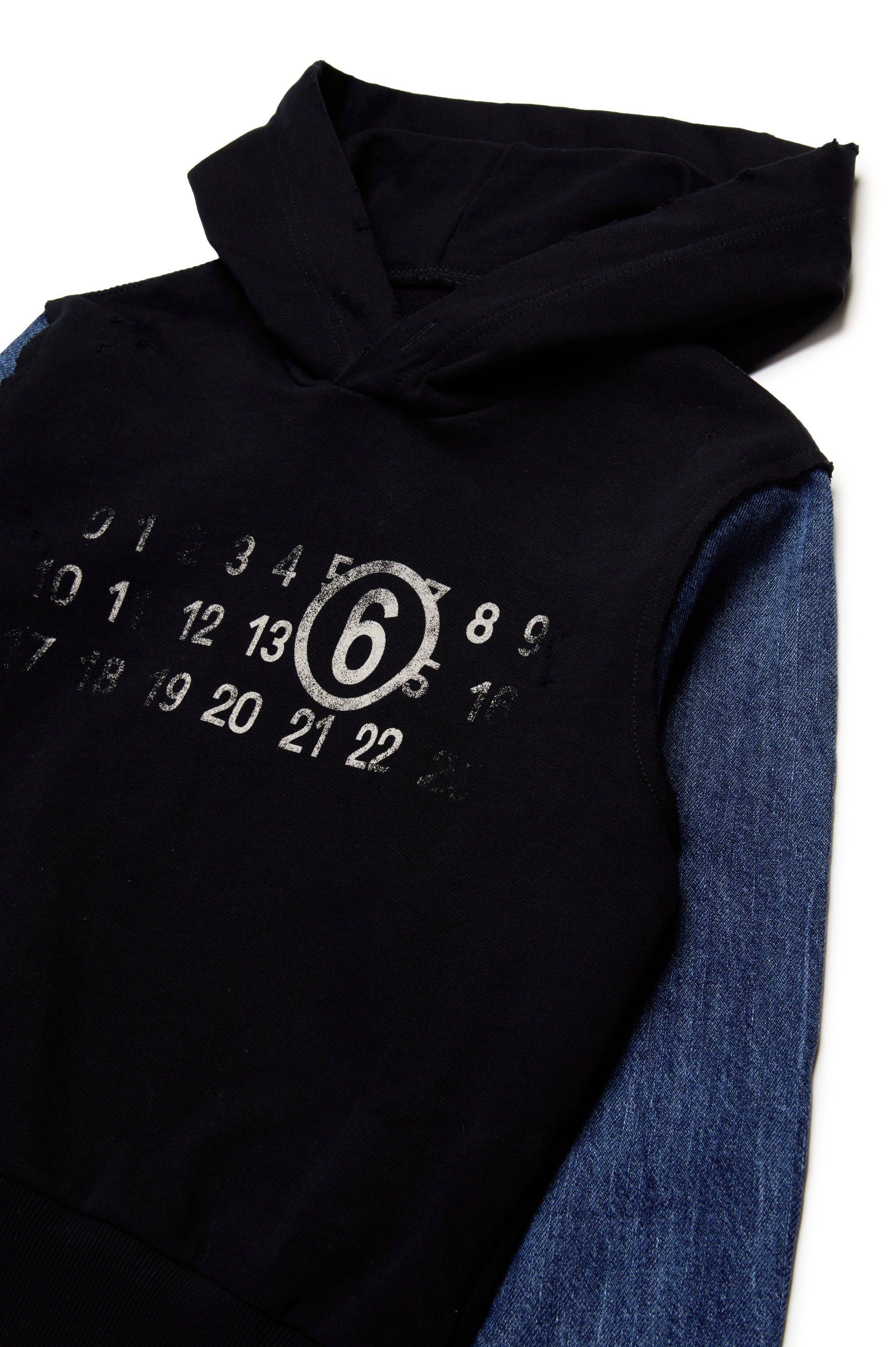 Sweat à capuche bimatière - Blue Denim & Black