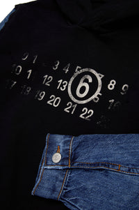 Sweat à capuche bimatière - Blue Denim & Black