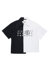 Asymmetric short-sleeved shirt - Black & White