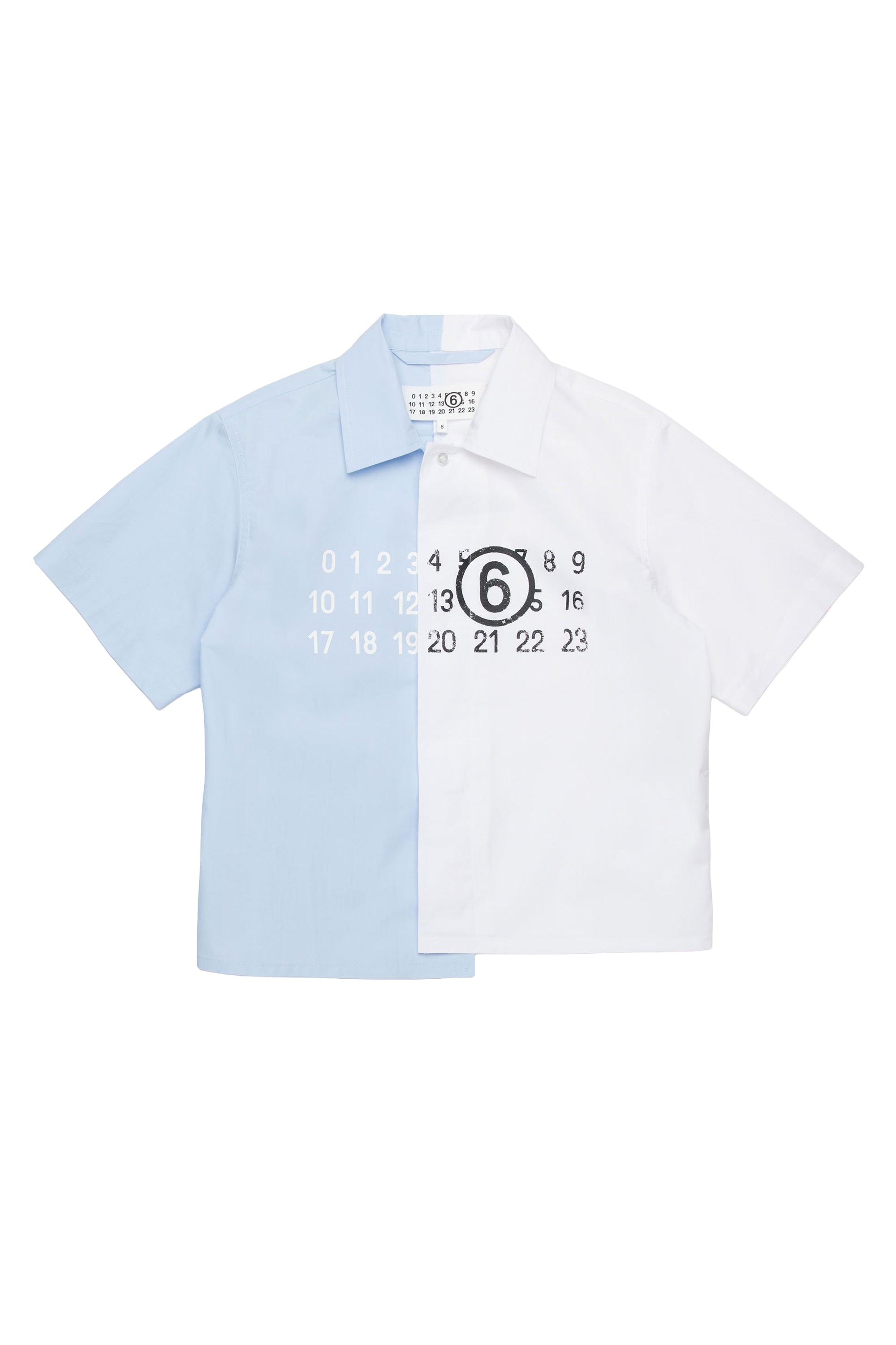 Asymmetric short-sleeved shirt - Light Blue & White