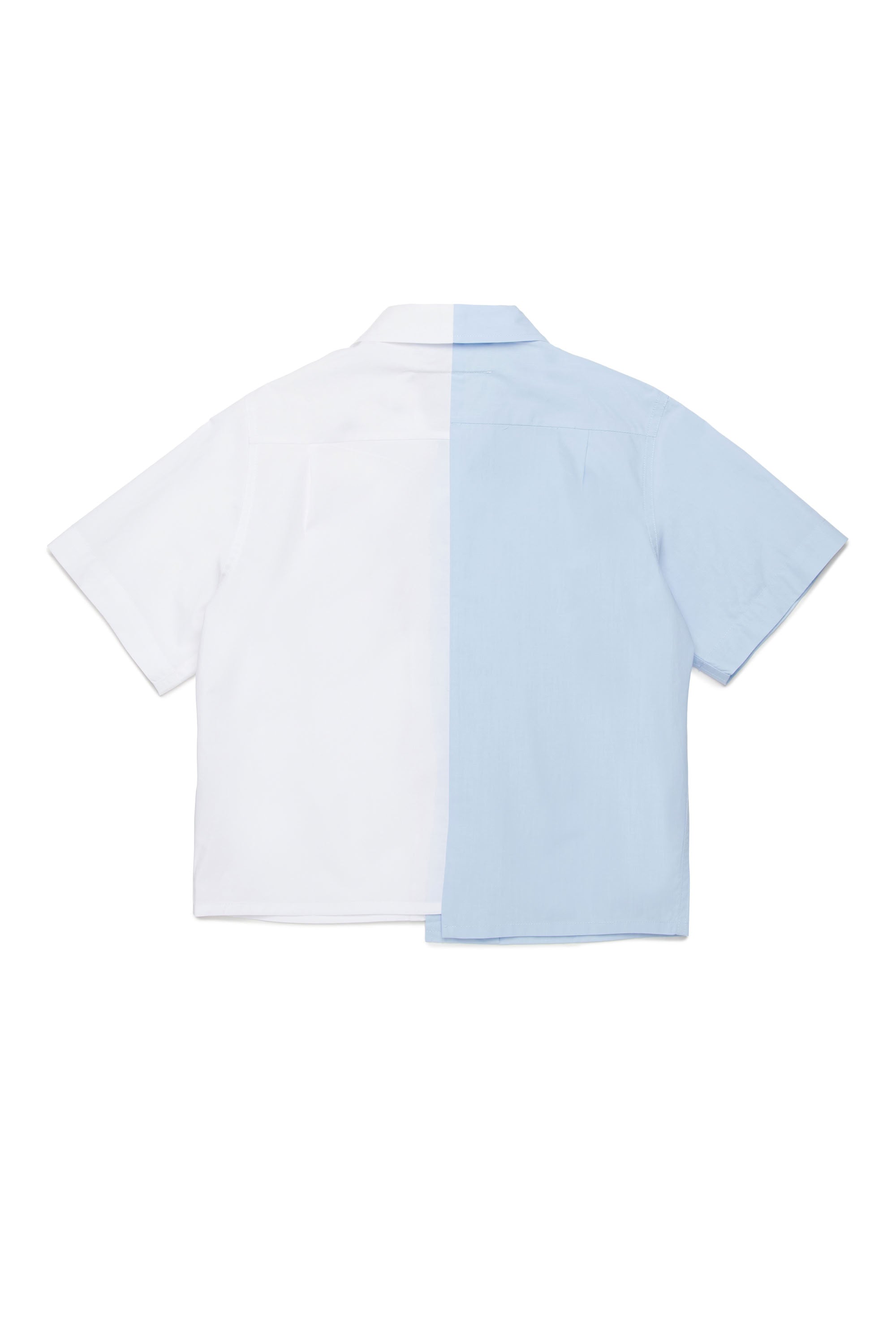 Asymmetric short-sleeved shirt - Light Blue & White