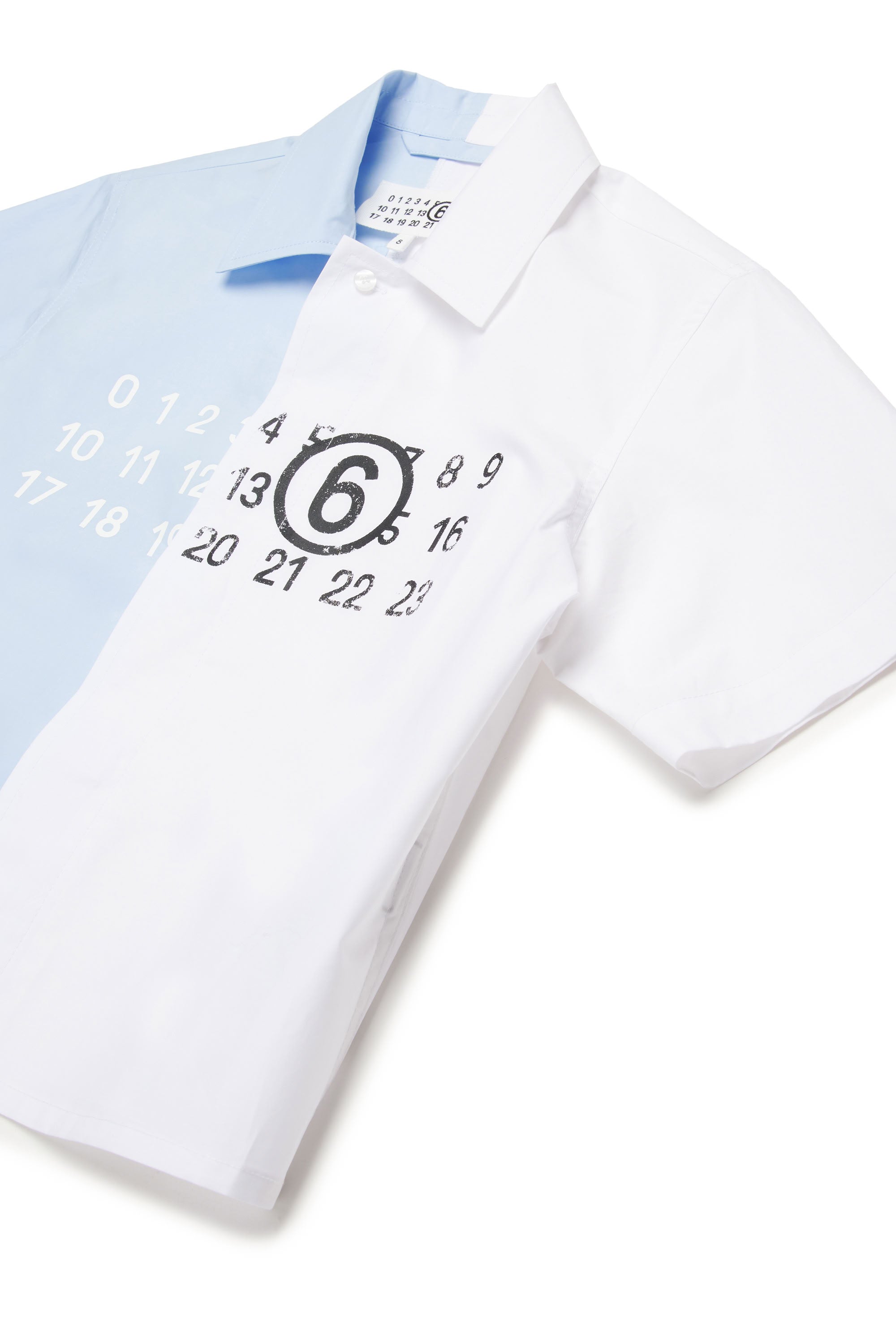 Asymmetric short-sleeved shirt - Light Blue & White