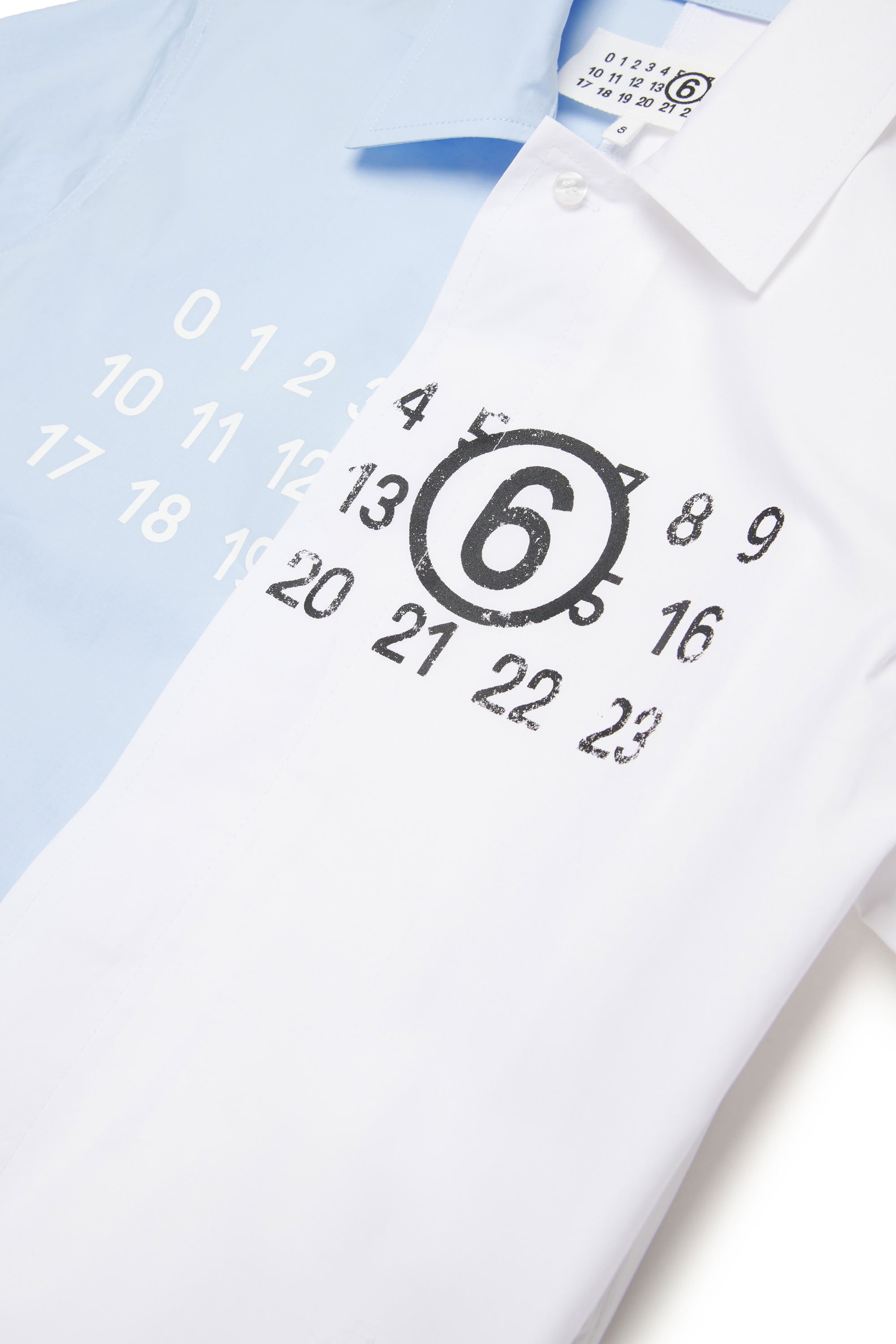 Asymmetric short-sleeved shirt - Light Blue & White