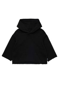 Short hoodie with pocket - Black