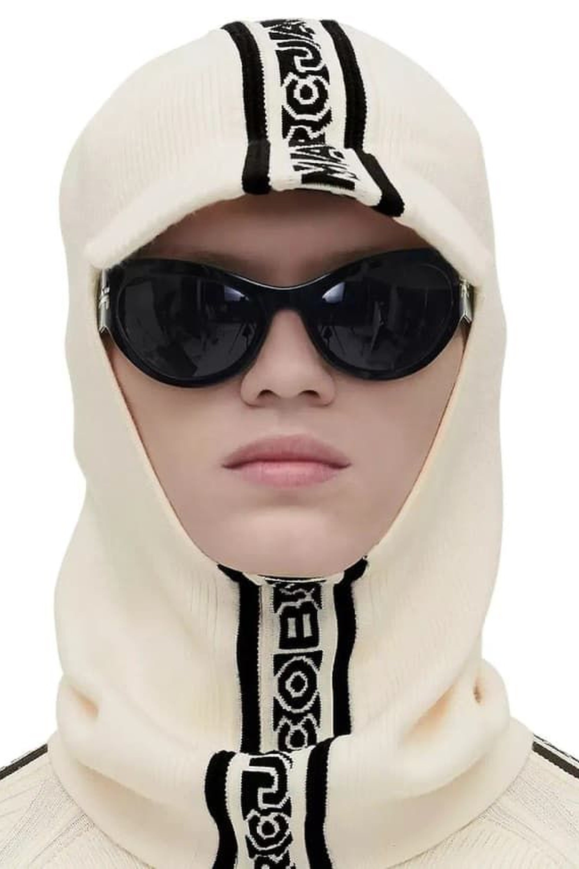 Cagoule avec logo en laine - Ivory & Black