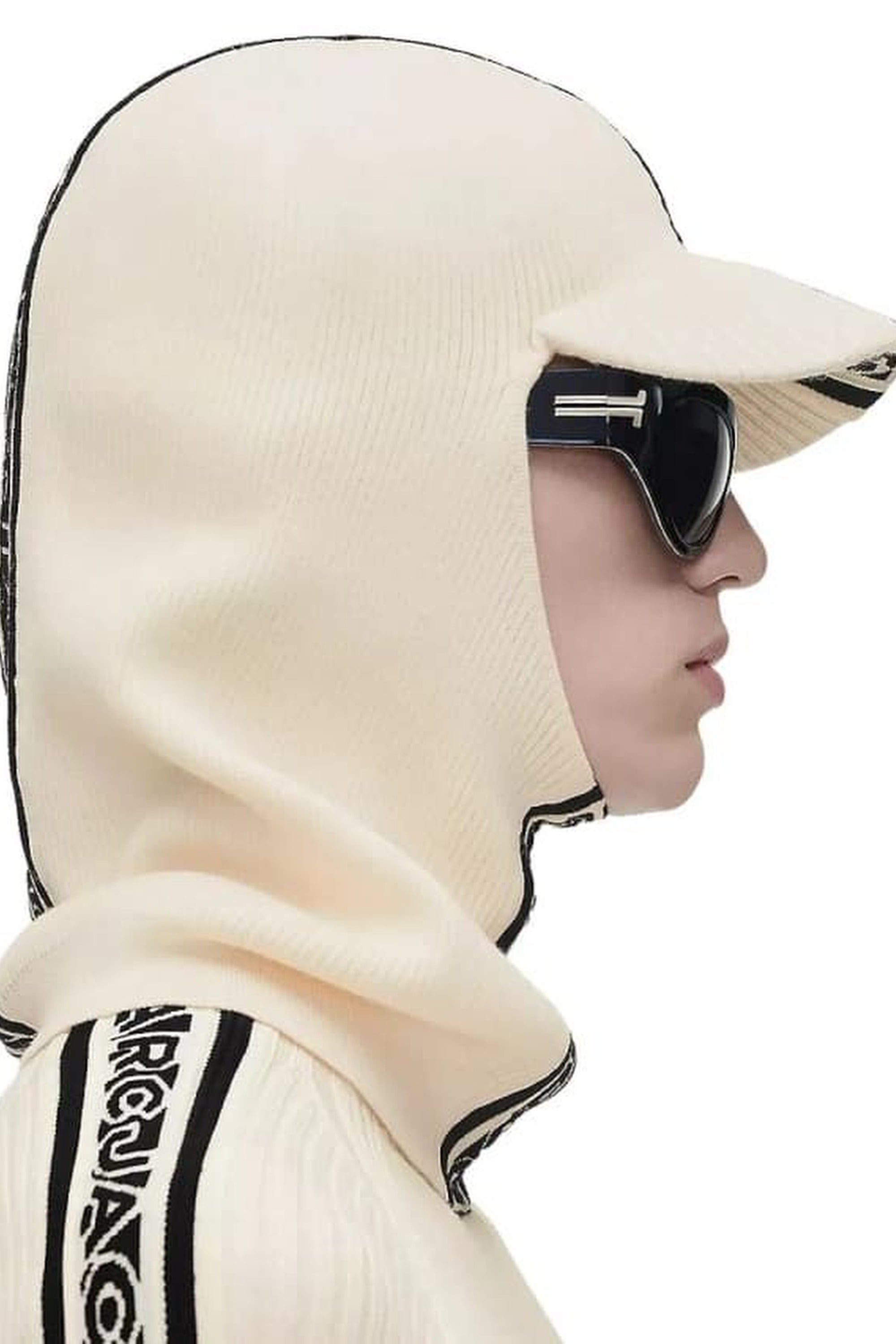 Cagoule avec logo en laine - Ivory & Black