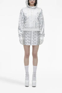 Sweat à capuche court Icône Monogram - Silver & Bright White