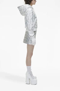 Sweat à capuche court Icône Monogram - Silver & Bright White