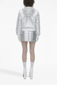 Sweat à capuche court Icône Monogram - Silver & Bright White
