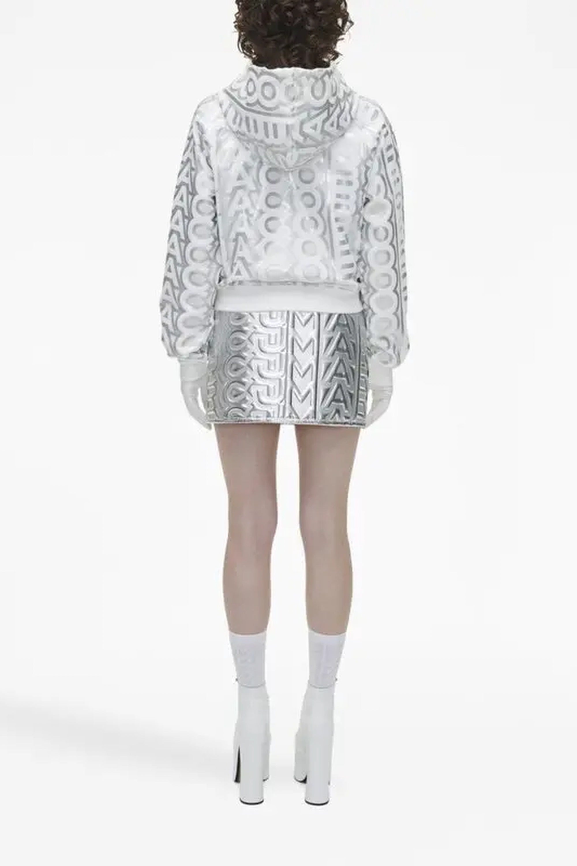 Sweat à capuche court Icône Monogram - Silver & Bright White
