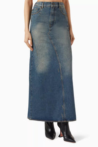 Jupe longue délavée en denim - Cobalt