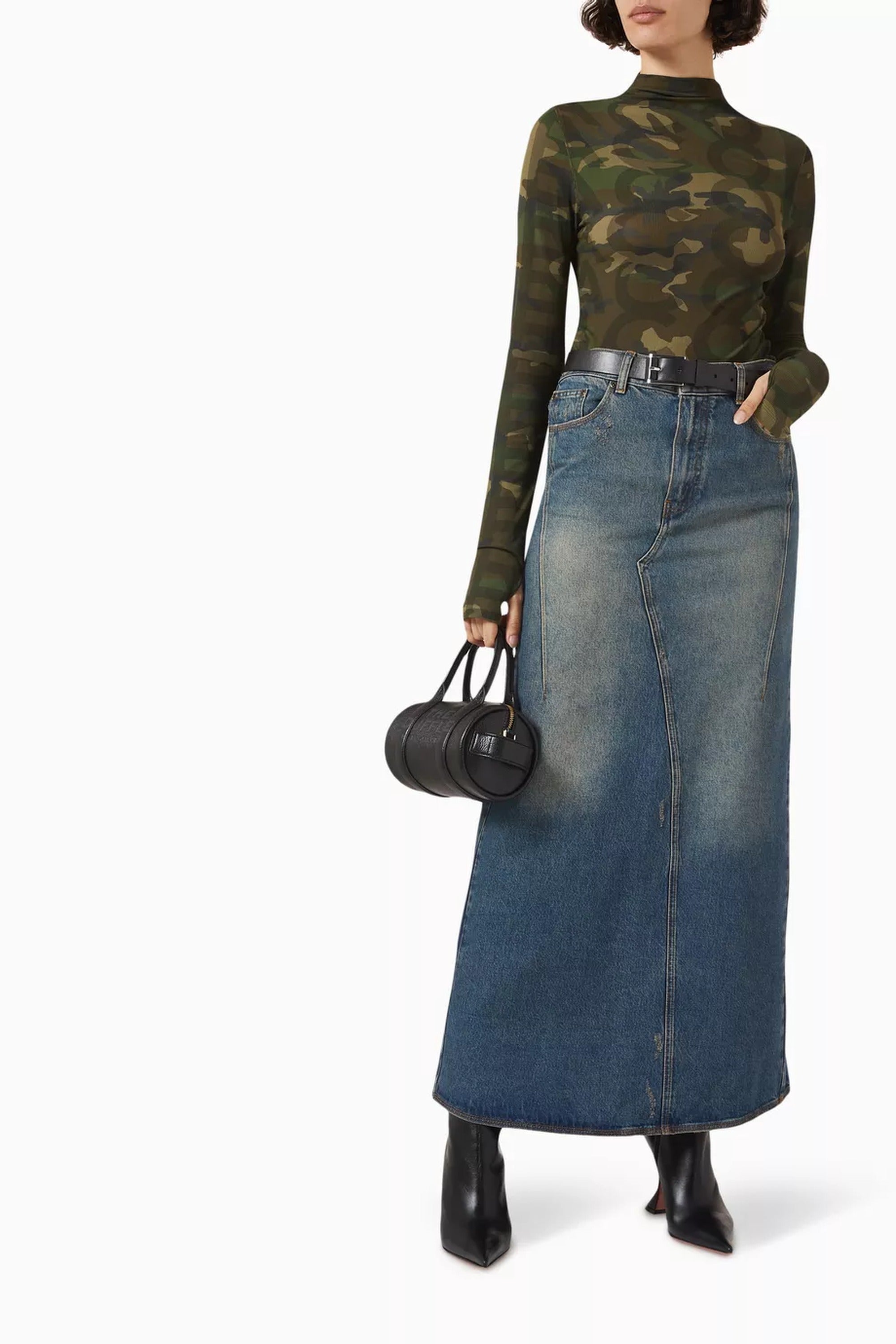 Jupe longue délavée en denim - Cobalt