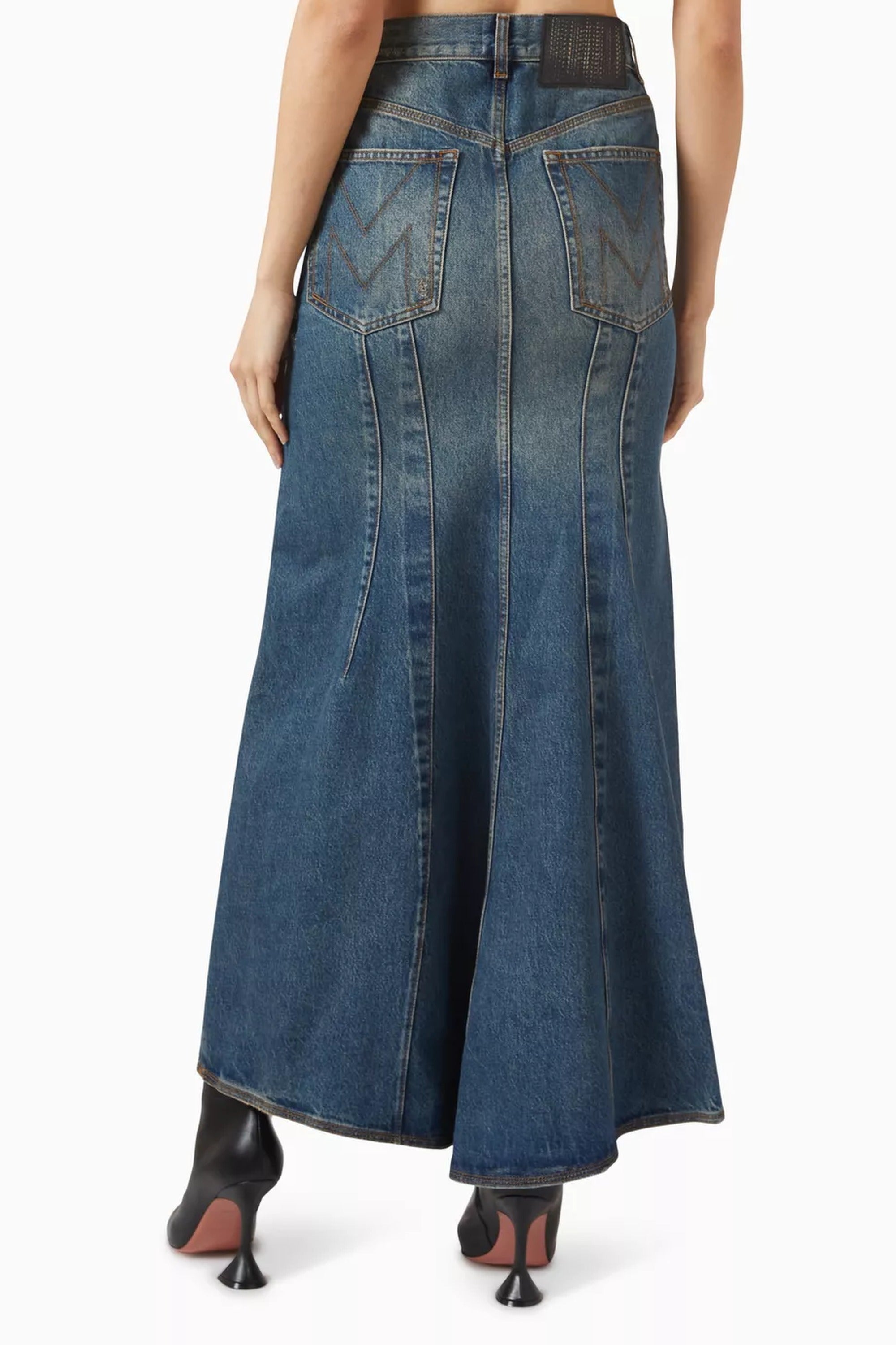Jupe longue délavée en denim - Cobalt