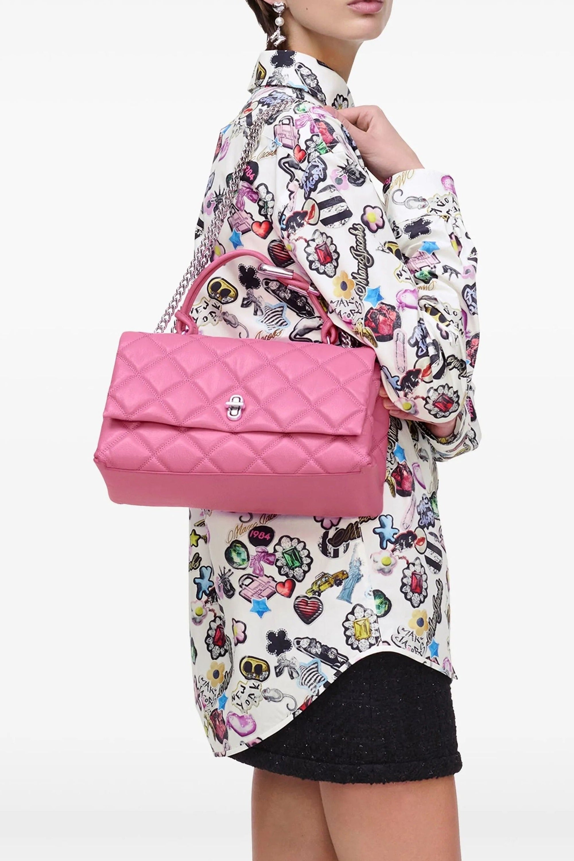 Sac The Dual Chain Shoulder en cuir matelassé - Bow Pink