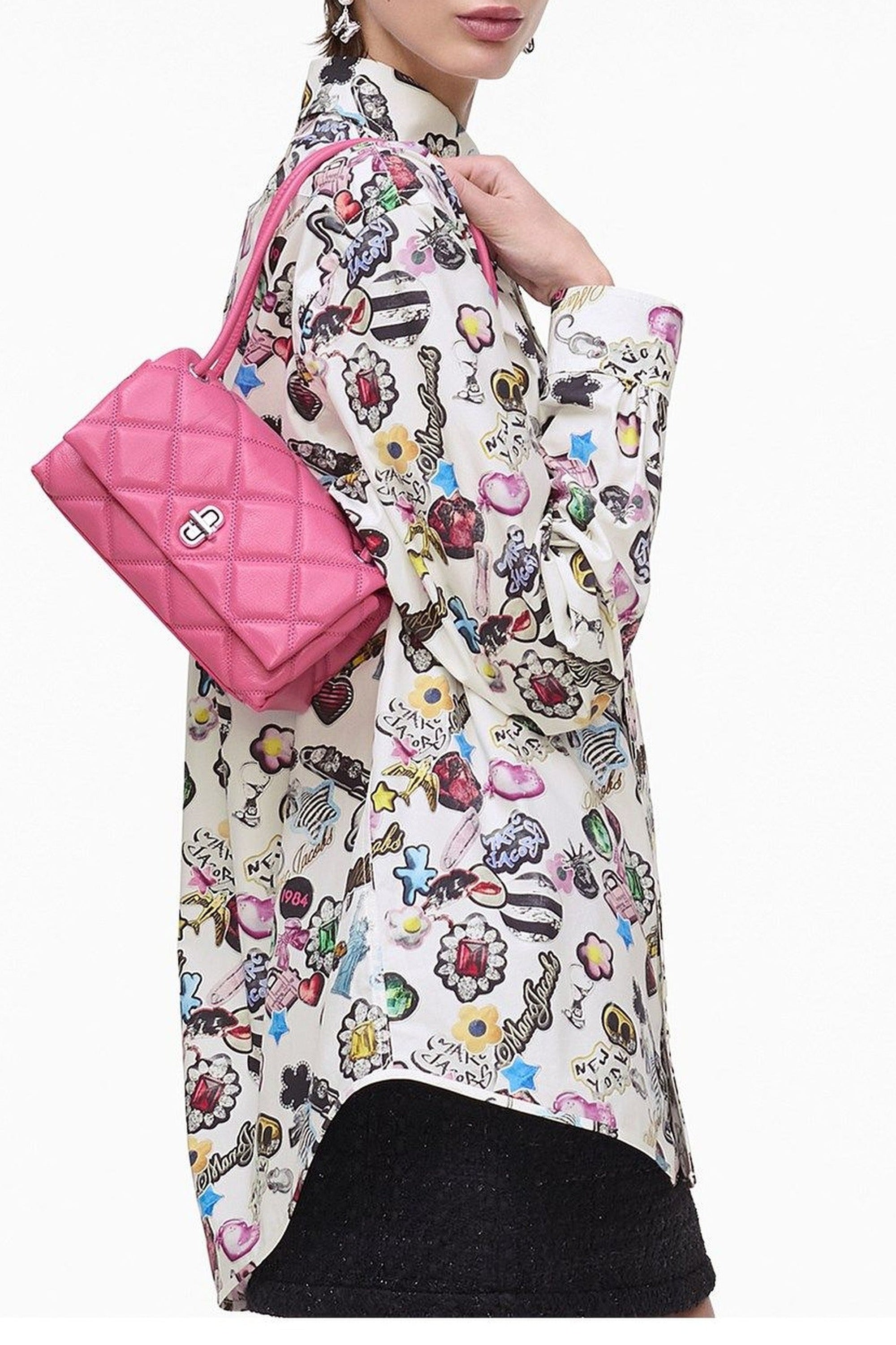 Sac The Mini Dual Shoulder en cuir matelassé - Bow Pink