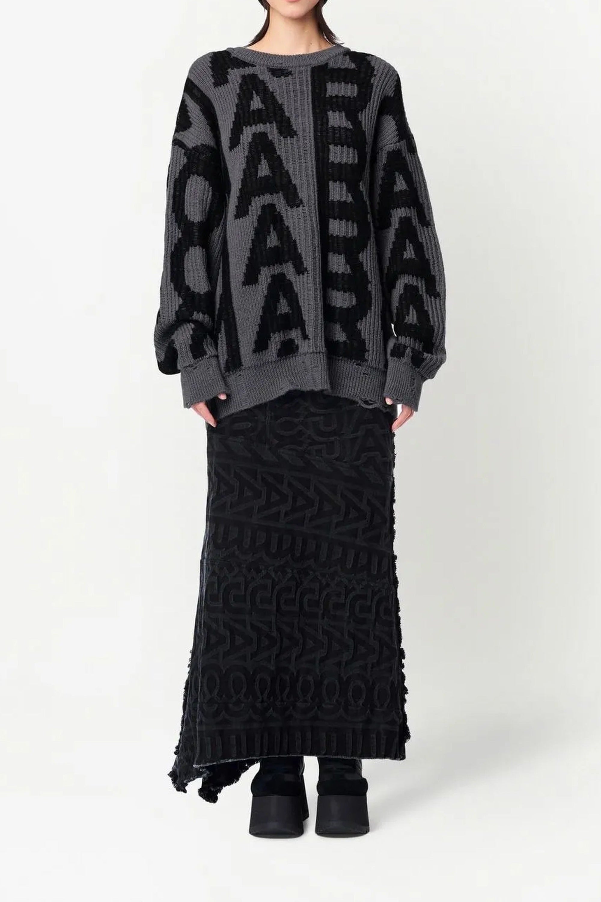 Pull à col rond et manches longues en laine - Black & Charcoal