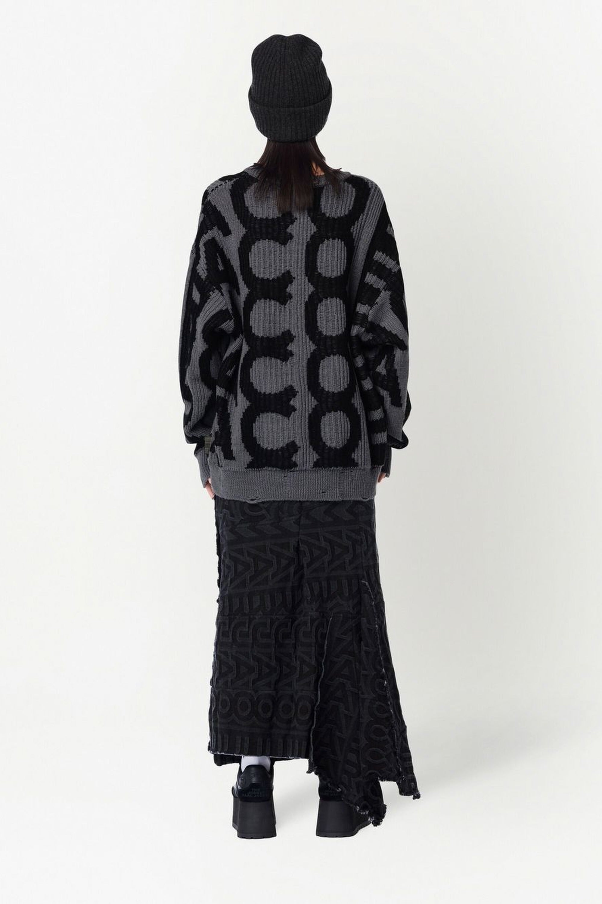 Pull à col rond et manches longues en laine - Black & Charcoal