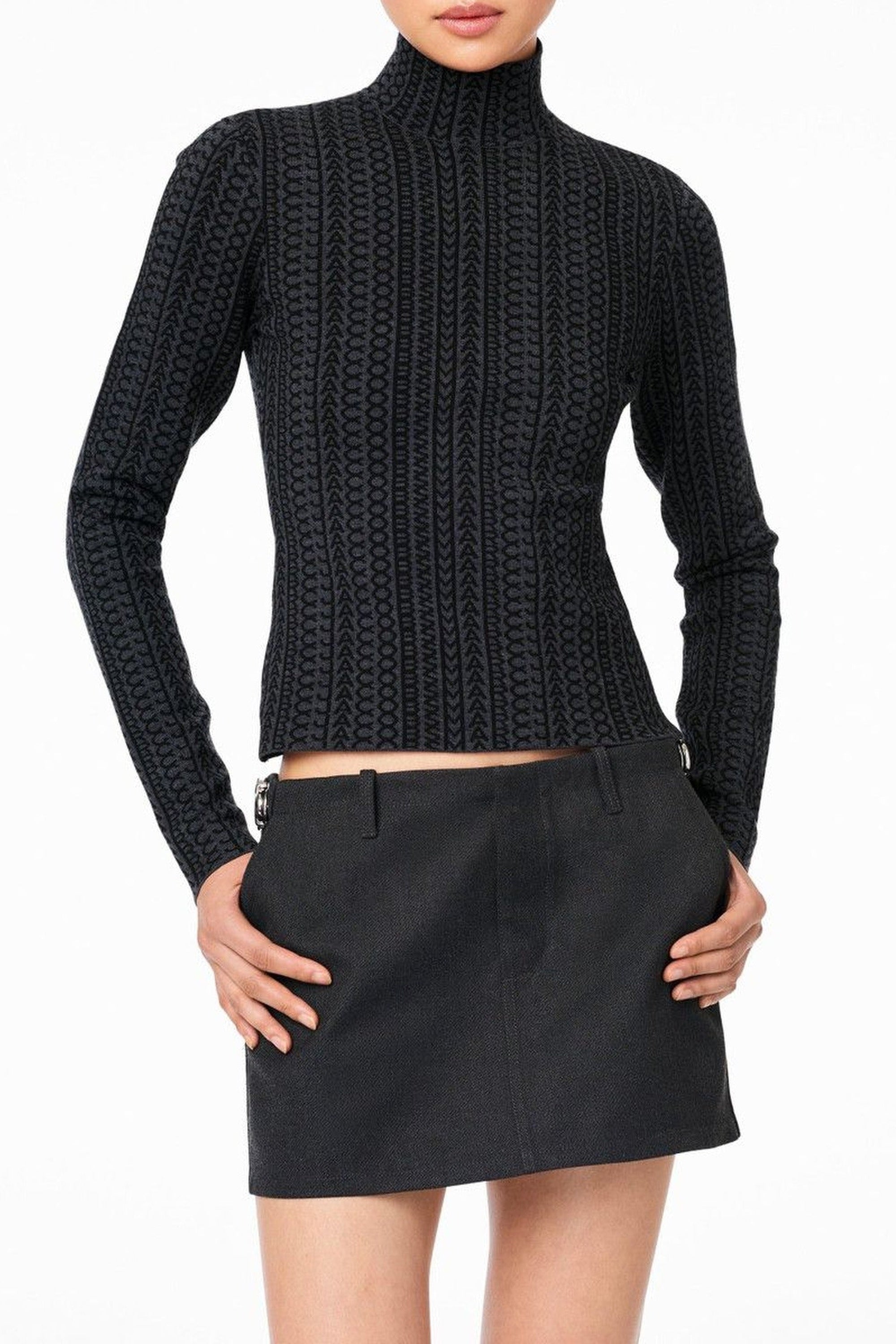 Pull à manches longues et col roulé en laine - Black & Charcoal
