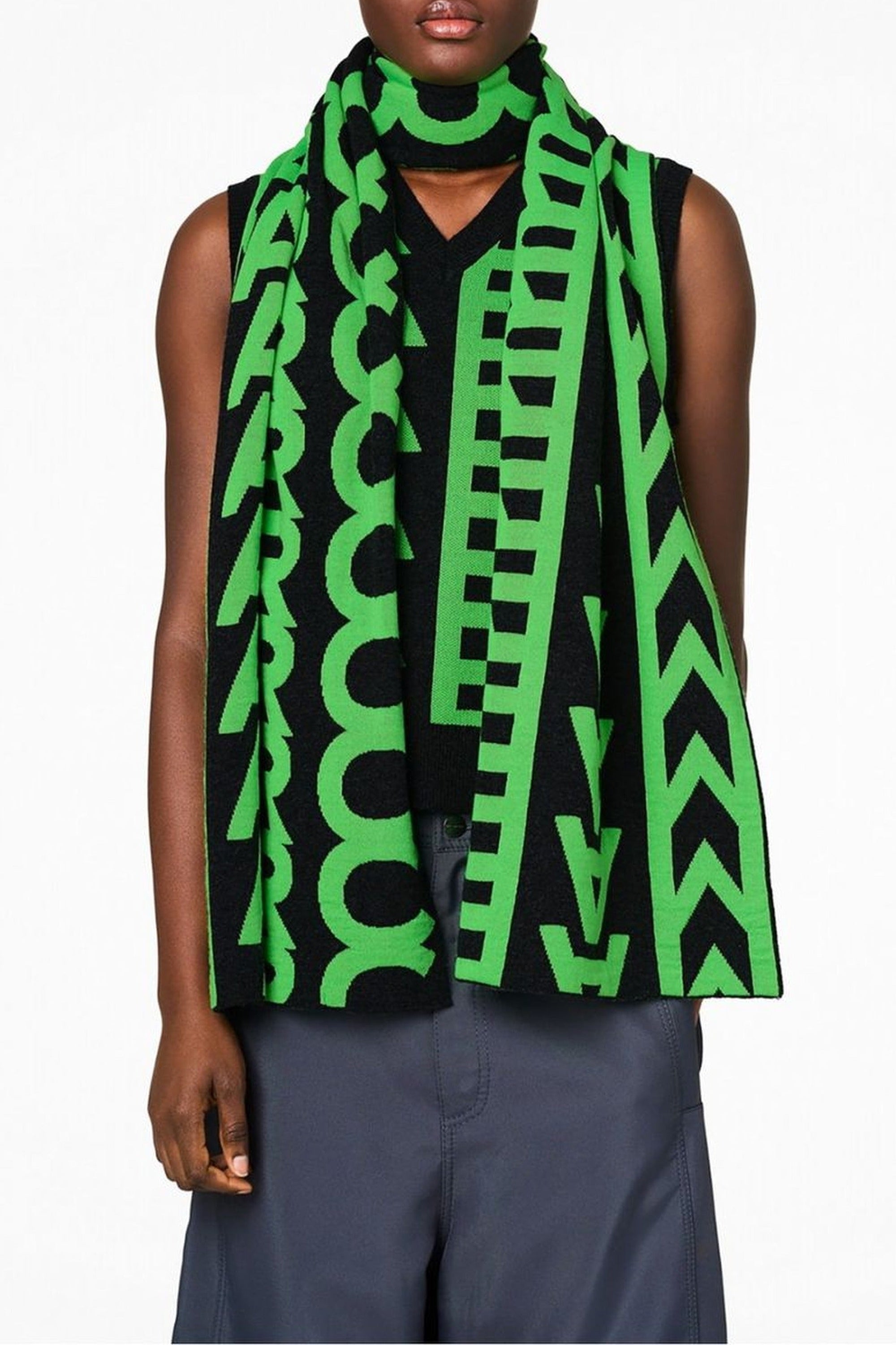 Écharpe Monogram en laine - Grey & Fluo Green