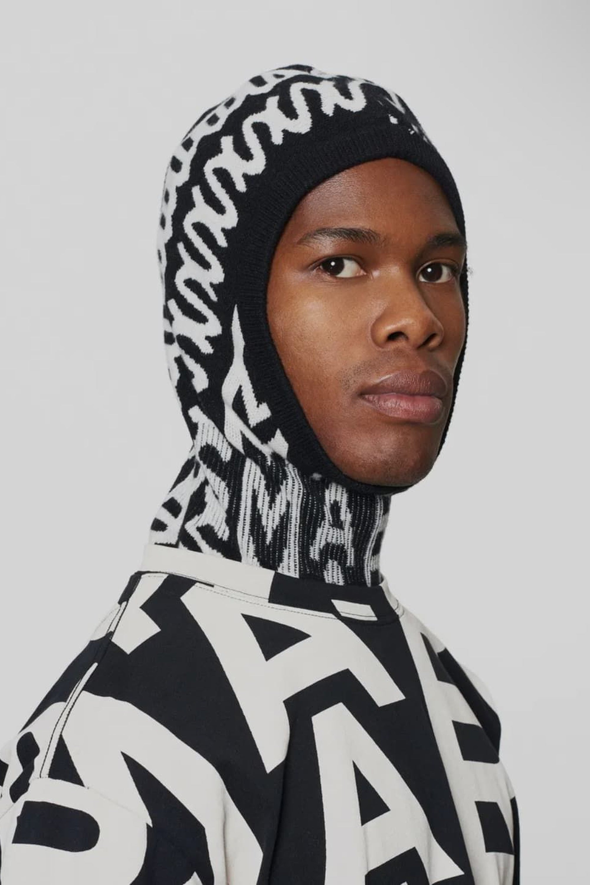 Cagoule Monogram en laine - Black & Ivory