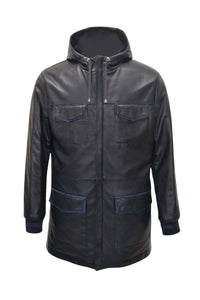 Parka à galon en cuir - Bleu