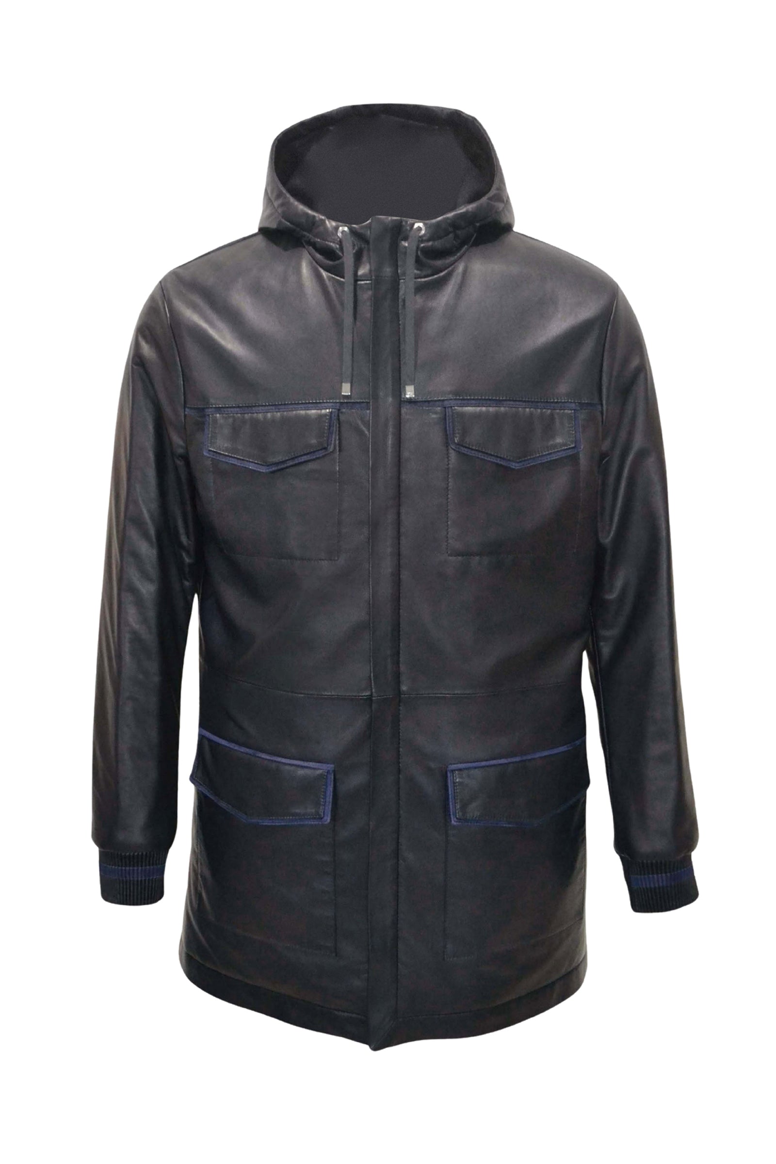 Parka à galon en cuir - Bleu