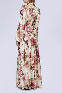 NEW OFFER ROBE LONGUE IMPRIMÉ ROSES NŒUD AU COL