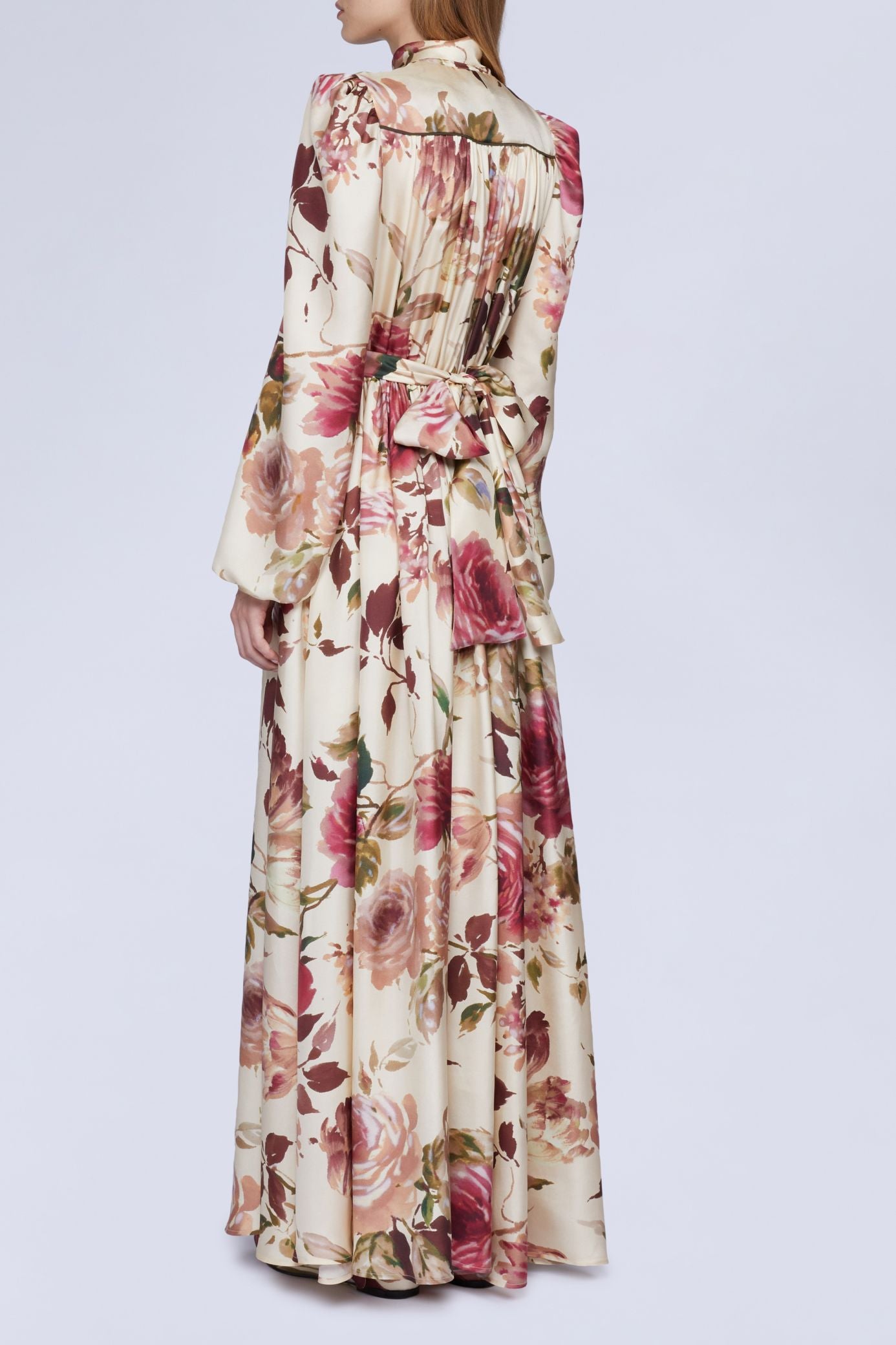 NEW OFFER ROBE LONGUE IMPRIMÉ ROSES NŒUD AU COL