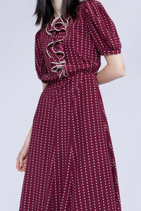Robe longue à pois manches courtes en soie - Bordeaux & Bianco