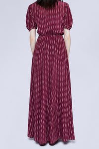 Robe longue à pois manches courtes en soie - Bordeaux & Bianco