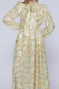 ROBE LONGUE JAUNE AVEC NŒUD AU COL