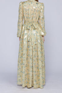ROBE LONGUE JAUNE AVEC NŒUD AU COL