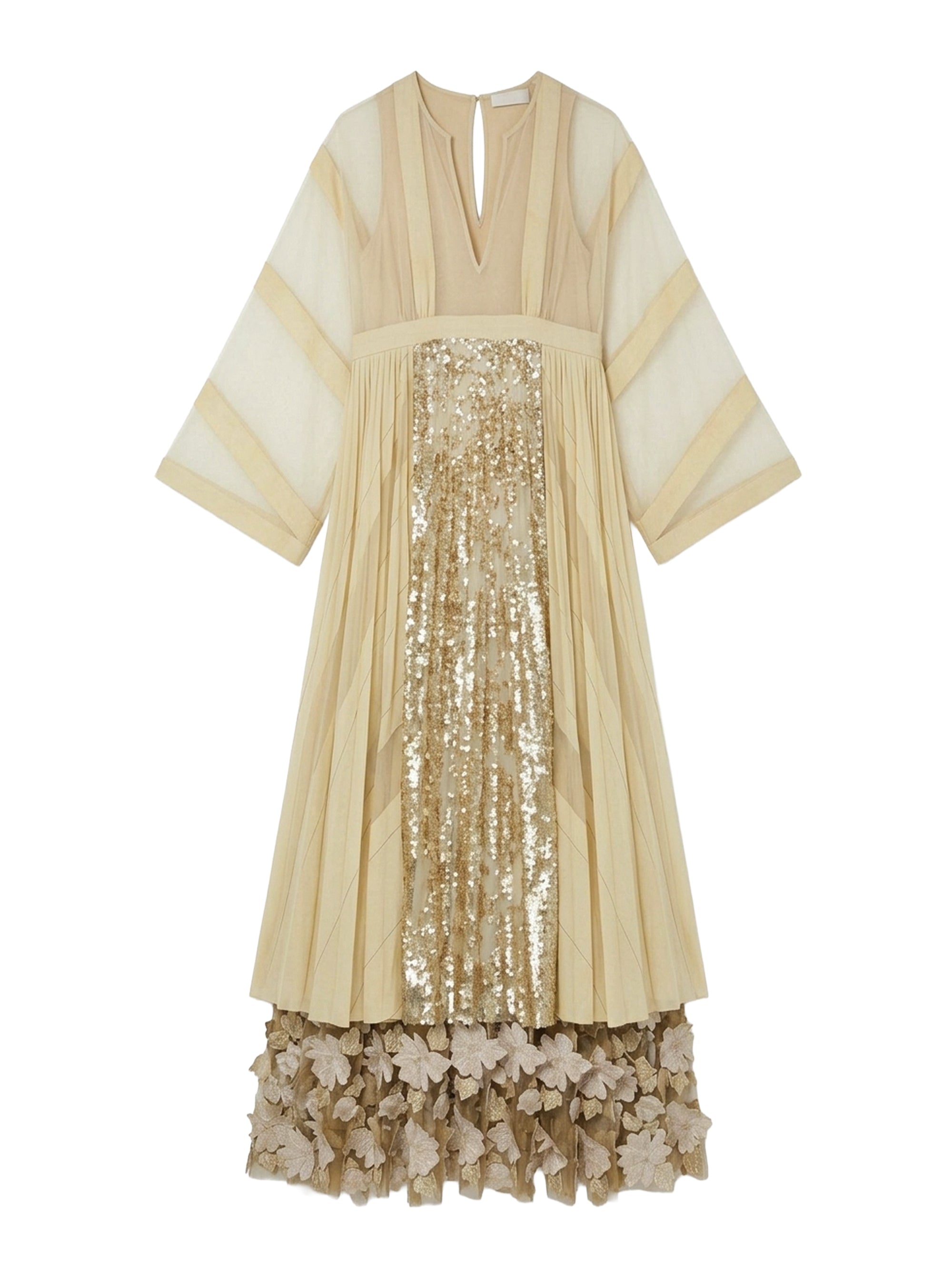 Robe longue organza rayée - Beige Fantasia Nero