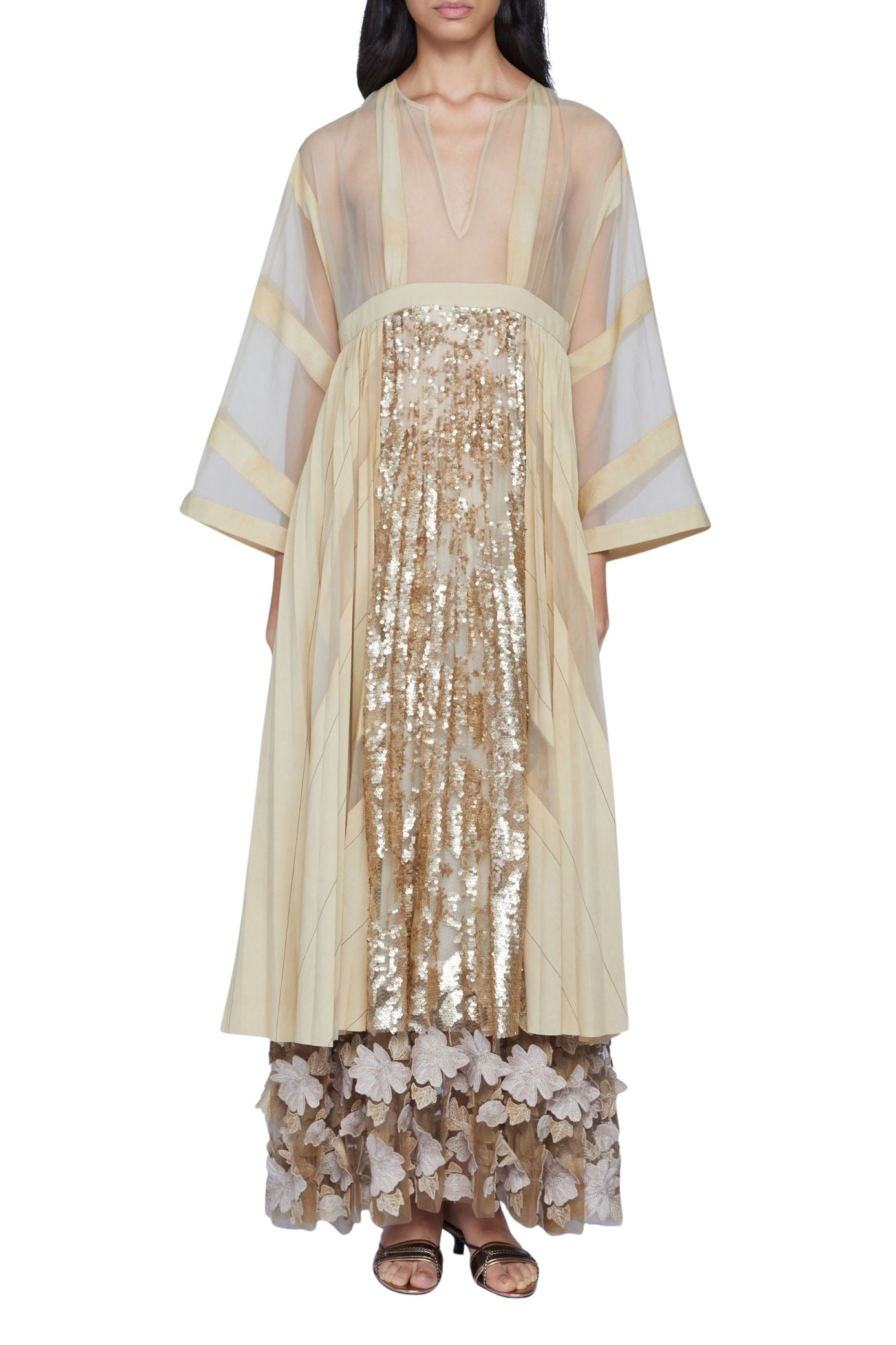 Robe longue organza rayée - Beige Fantasia Nero
