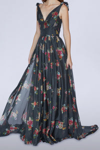 Silk chiffon evening dress - Giallo Fantasia Oro