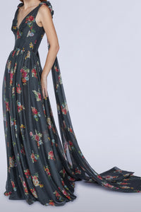 Silk chiffon evening dress - Giallo Fantasia Oro