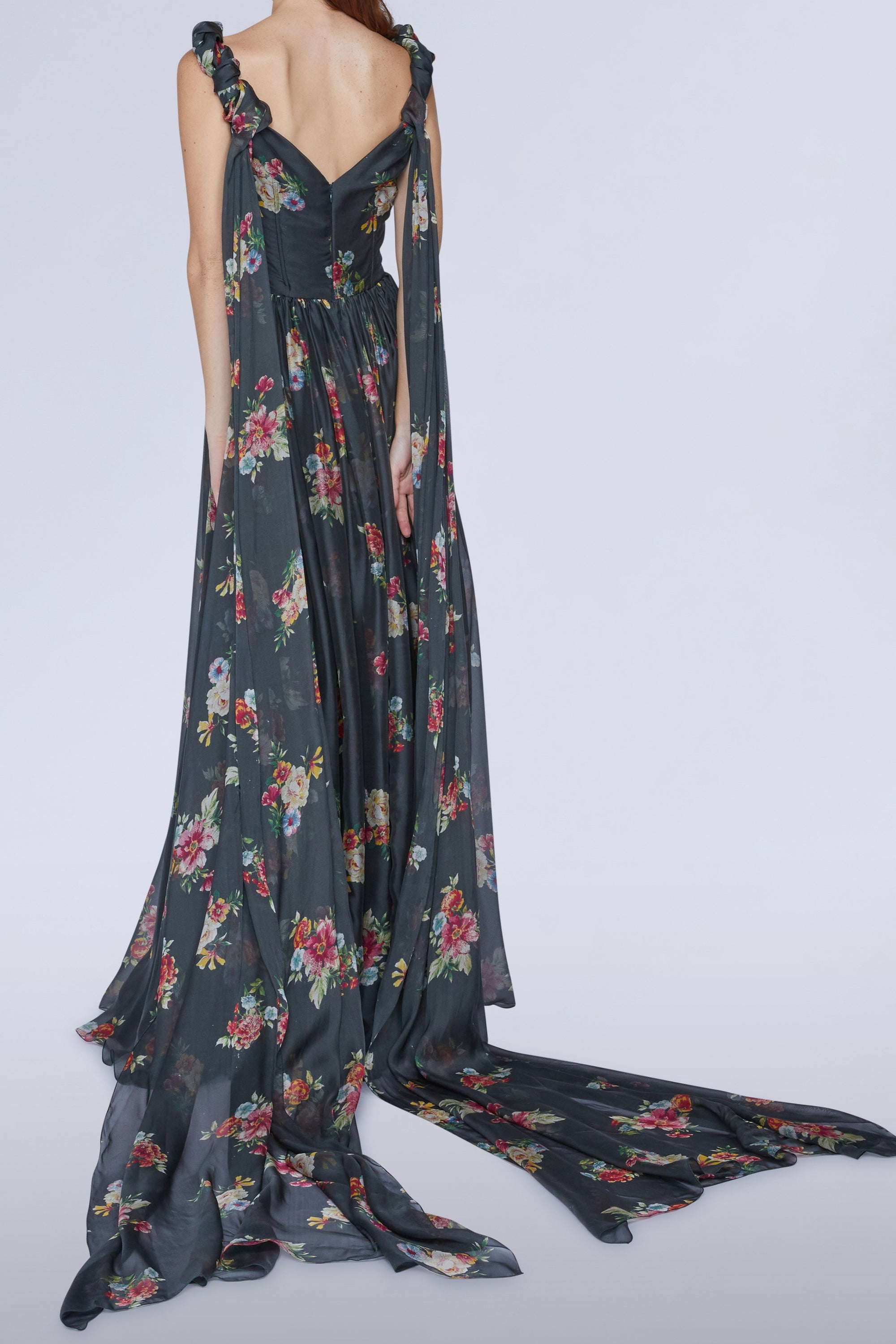 Silk chiffon evening dress - Giallo Fantasia Oro