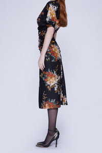 Robe avec plissé devant et manches courtes en soie - Nero Fantasia