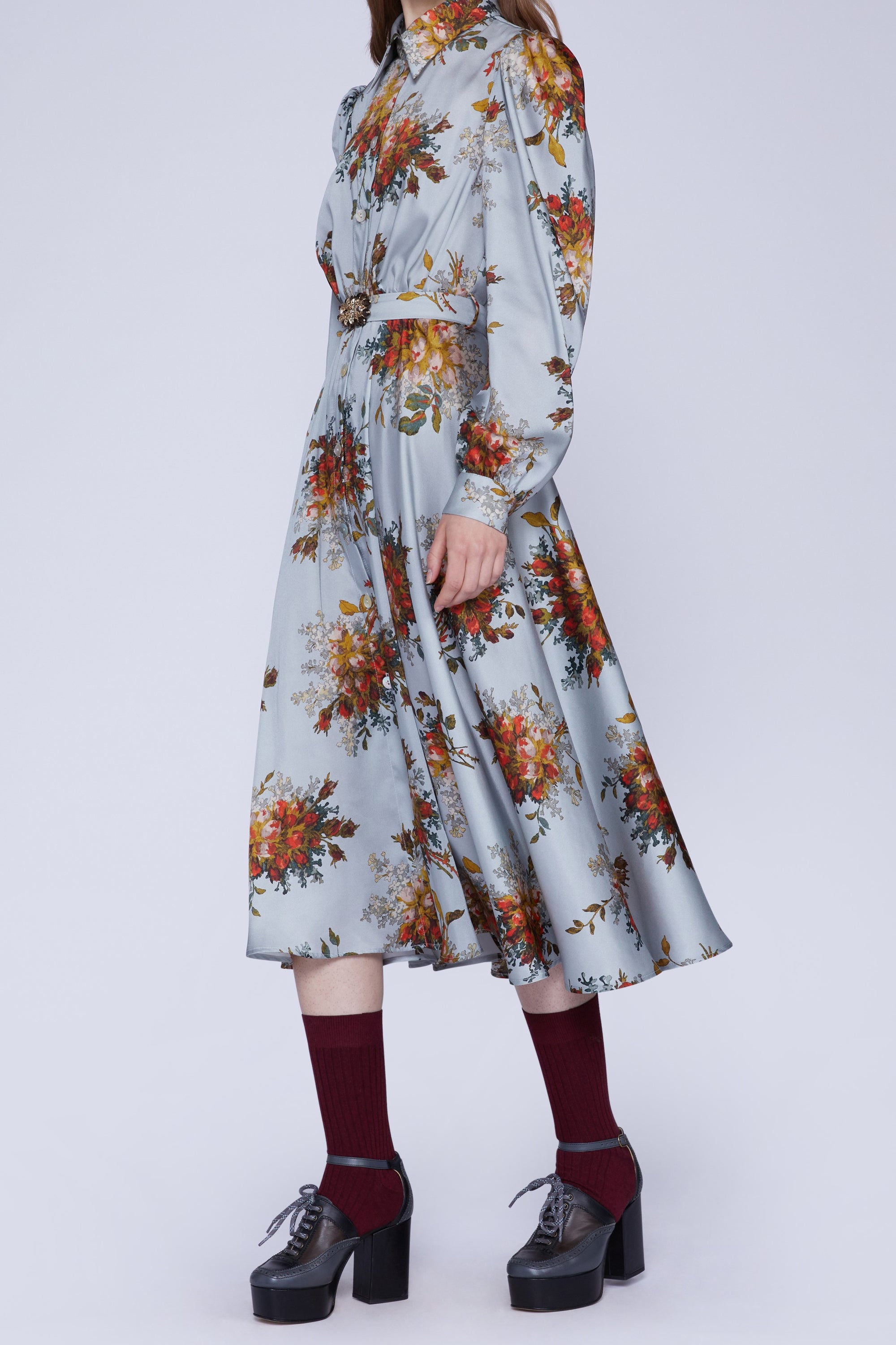 Robe avec ceinture bijou et manches longues - Azzurro Fantasia