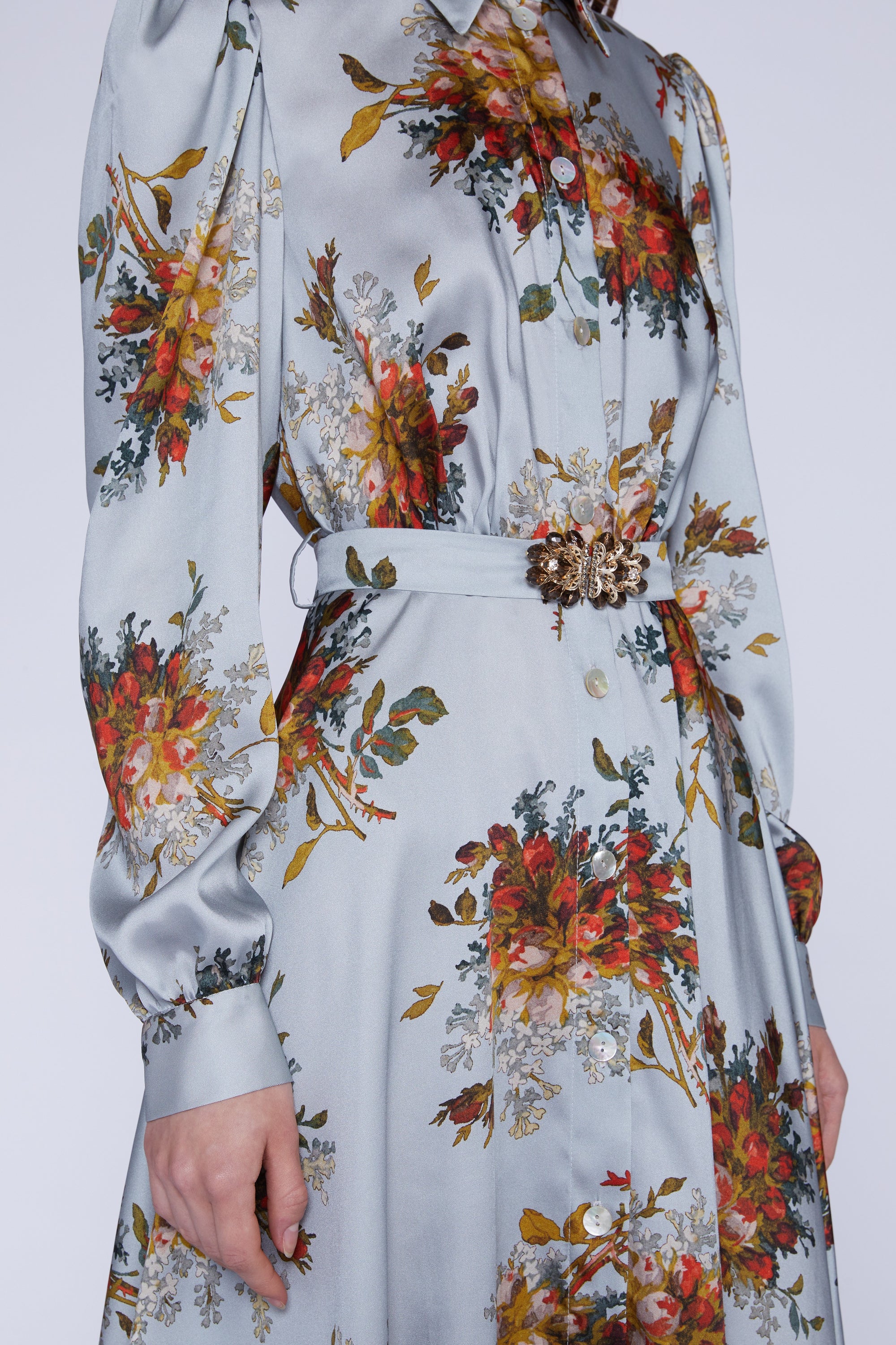 Robe avec ceinture bijou et manches longues - Azzurro Fantasia