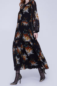 Robe avec ceinture bijou et manches longues - Nero Fantasia
