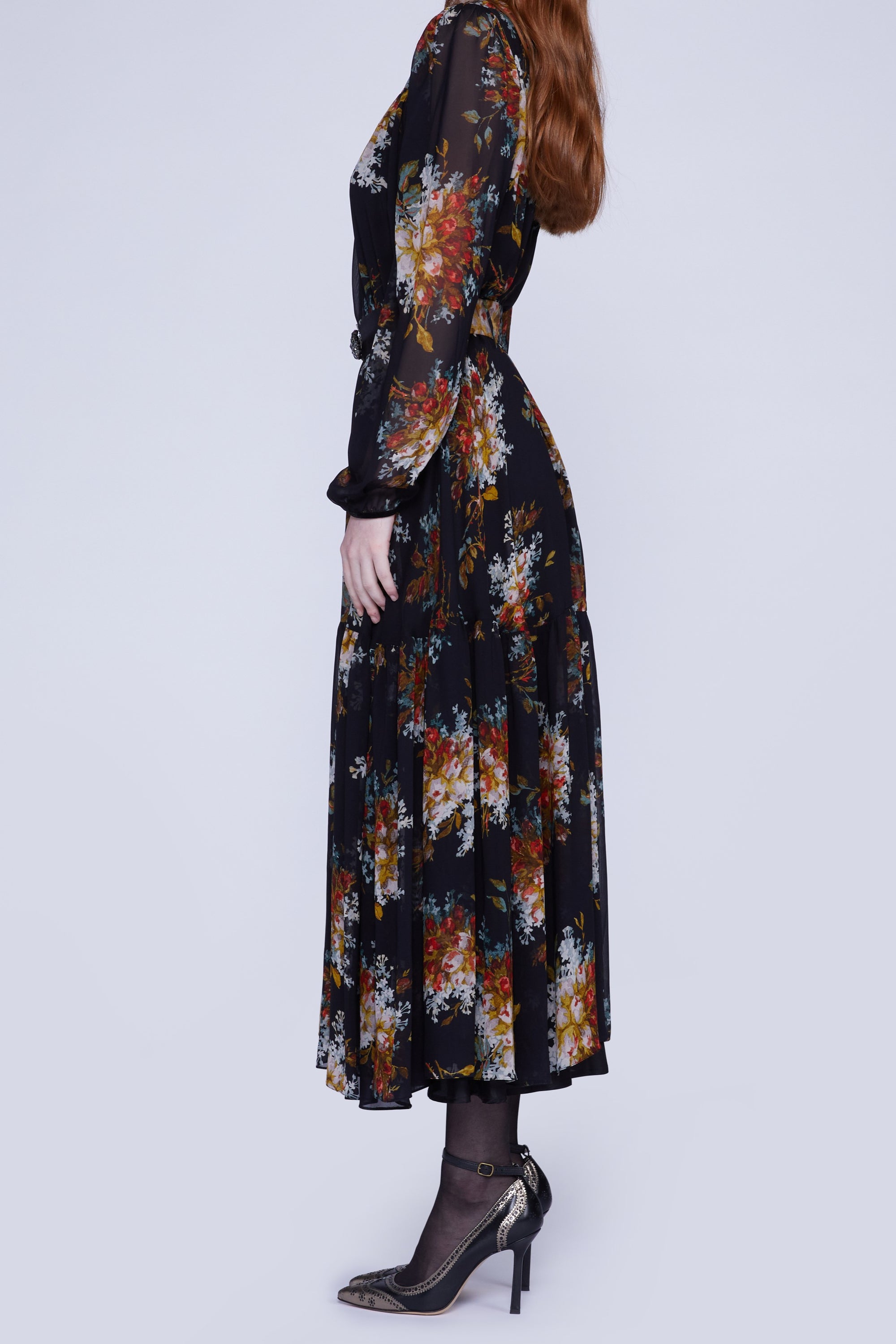 Robe avec ceinture bijou et manches longues - Nero Fantasia
