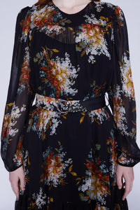 Robe avec ceinture bijou et manches longues - Nero Fantasia