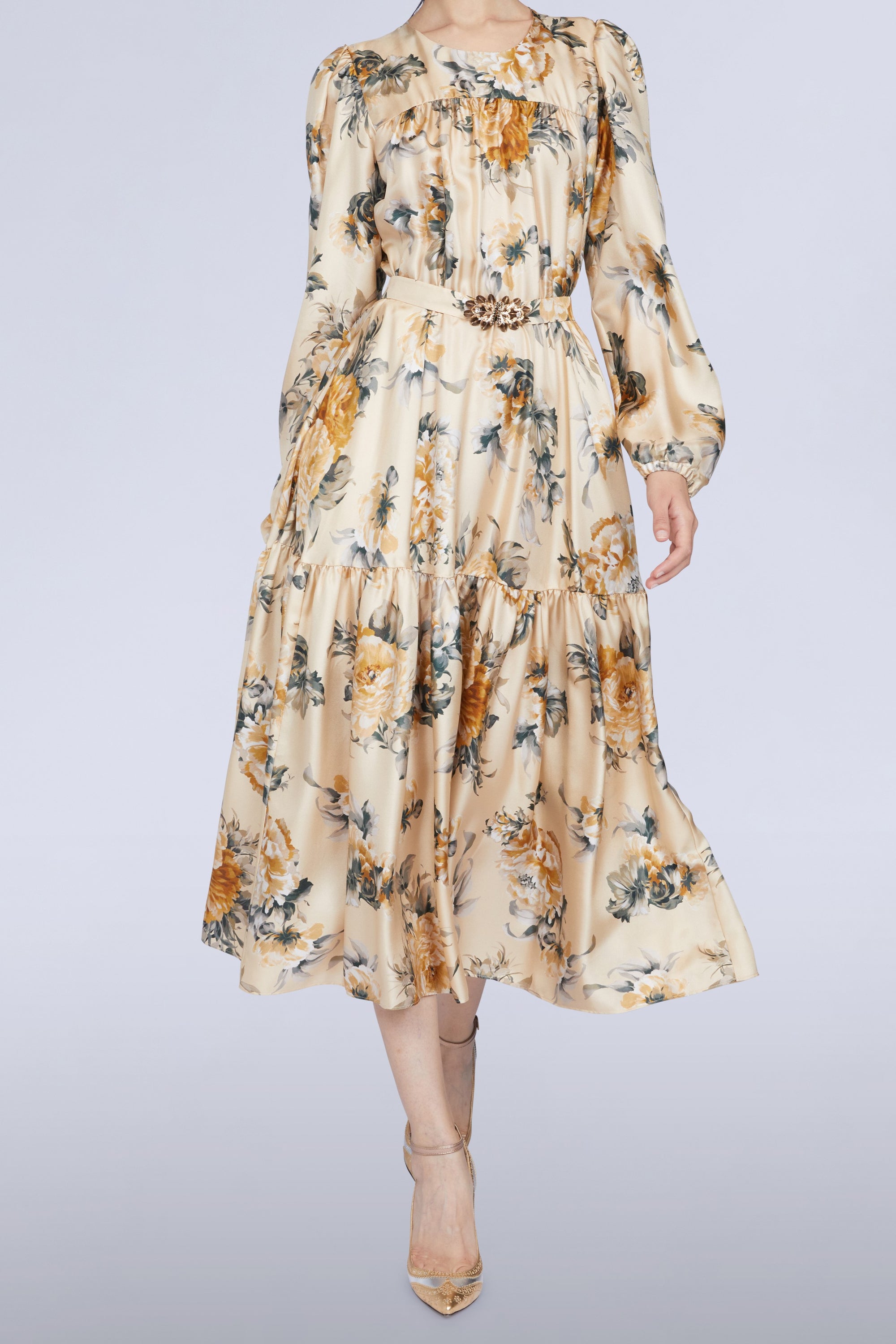 Robe longue en soie avec ceinture - Crema Fantasia
