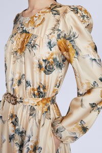 Robe longue en soie avec ceinture - Crema Fantasia