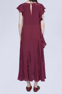 ROBE MIDI À POIS AVEC DÉTAIL VOLANT SUR LE CÔTÉ