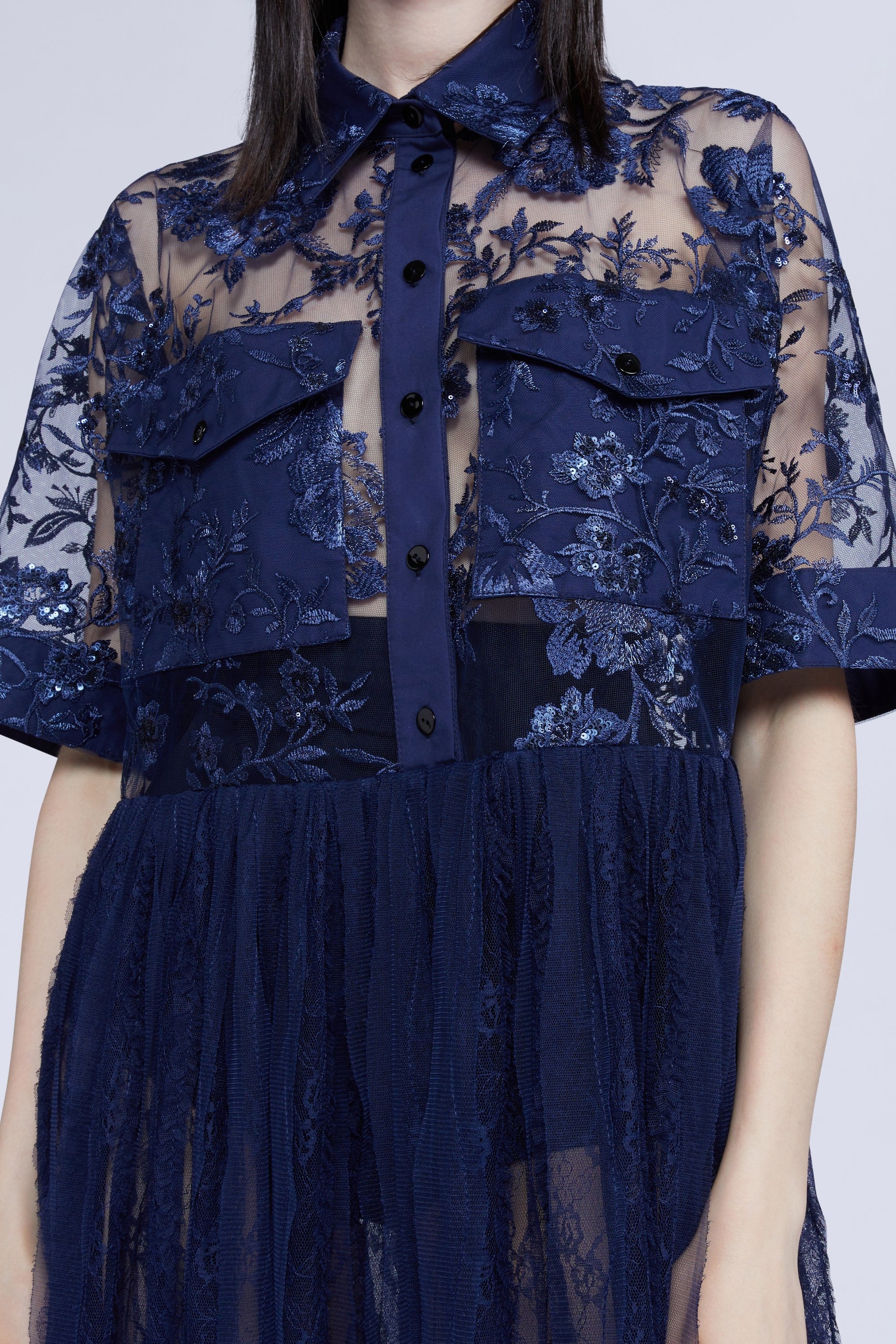 ROBE CHEMISE BLEUE EN ORGANZA AVEC POCHES