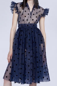 Robe babydoll en organza à pois et manches courtes - Blu & Nero